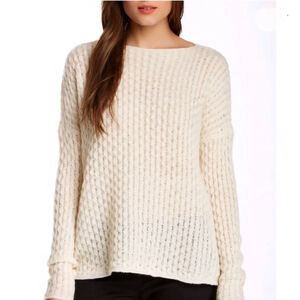 VINCE Cream Ivory Merino Wool Baby Alpaca Camel Cable Knit Crew Neck Sweater M